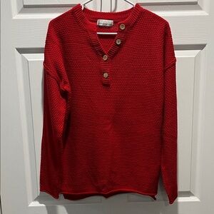 Zenana Outfitters Red Sweater with Button Detail
